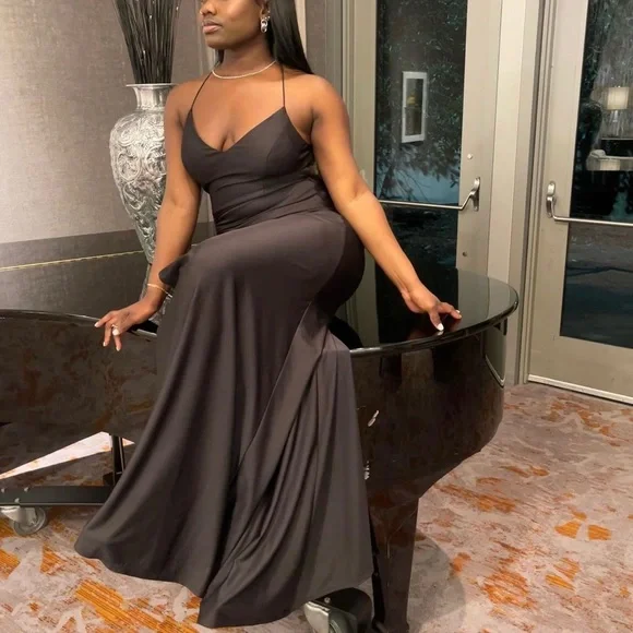 Windsor | Dresses | Black Elegant Windsor Long Spaghetti Strap Strappy Back  Slit Dress | Poshmark